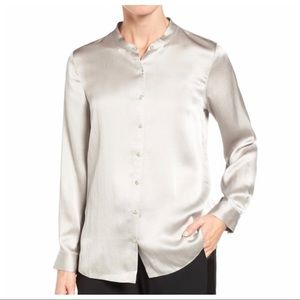 NWT$238 Eileen Fisher Platinum Silk Mandarin Collar SP